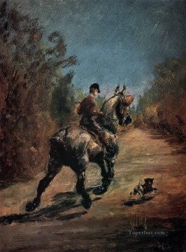 Henri de Toulouse Lautrec Painting - horse and rider with a little dog 1879 Toulouse Lautrec Henri de
